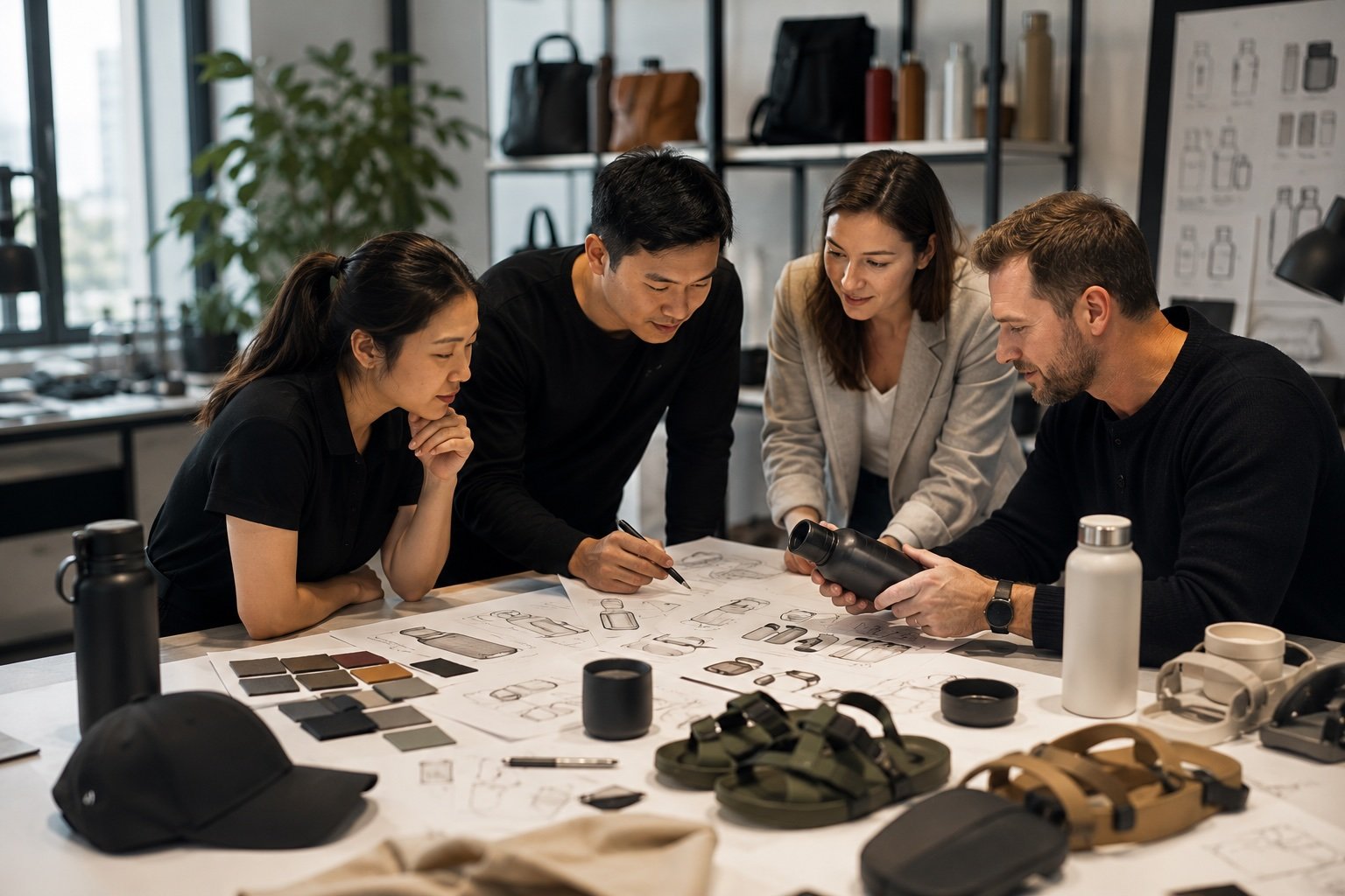 Team collaborating on product details